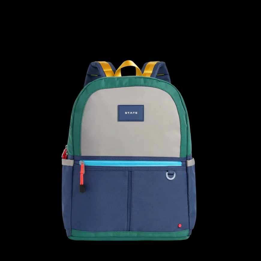 STATE Bags | Kane Kids Double Pocket Backpack Color Block Green/Navy | Back to School | Travel Backpack