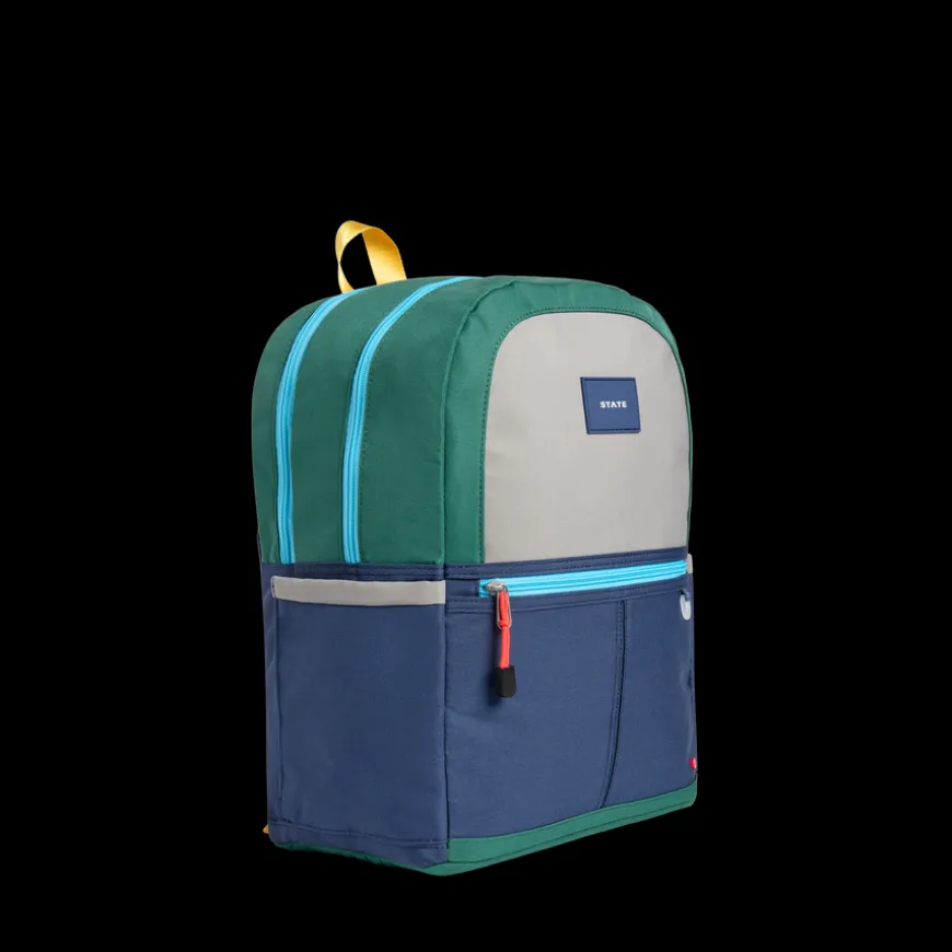 STATE Bags | Kane Kids Double Pocket Backpack Color Block Green/Navy | Back to School | Travel Backpack